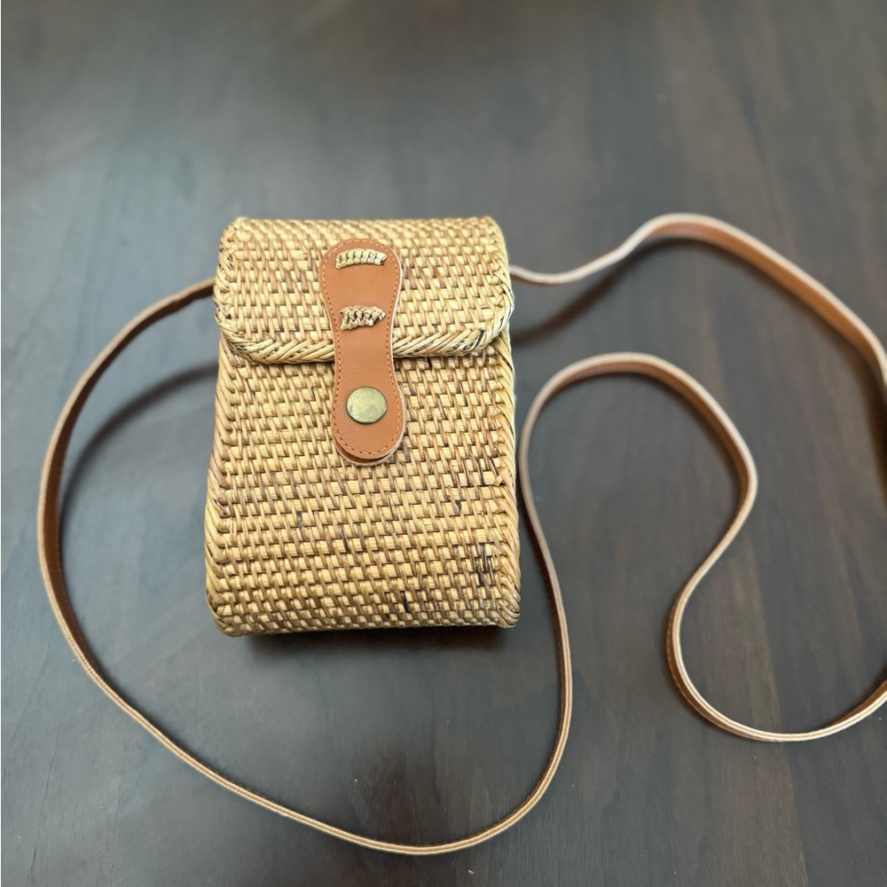 Vintage Inspired Handwoven Bali Rattan Box Purse Wicker Crossbody Boho Bag